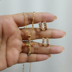 Set de Argollas y Cadena tejido entorchado laminado en oro 18k