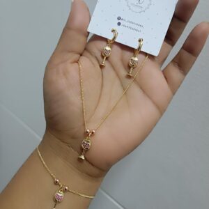 Set Cadena Con Baño de Oro 14k, Aretes y Pulsera